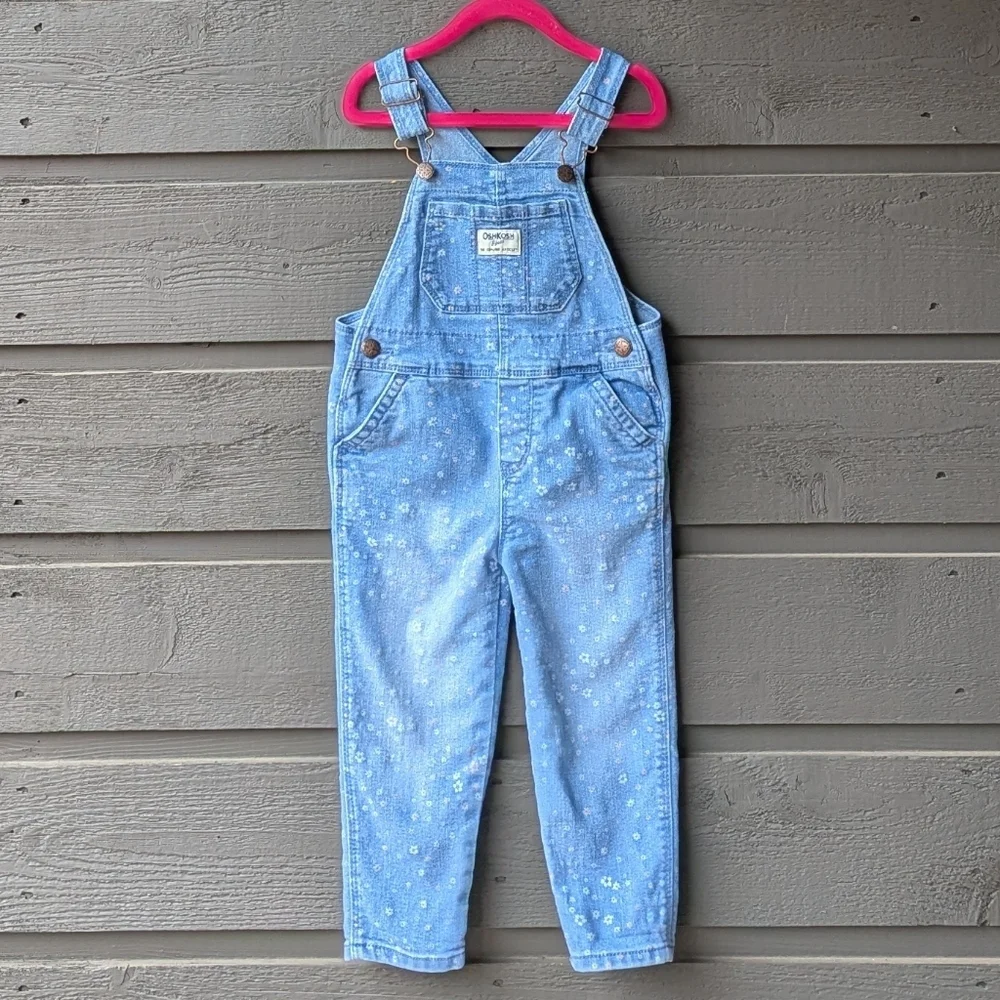 OshKosh B'gosh Ditsy Floral Stretch Denim Bib Overalls Size 3T